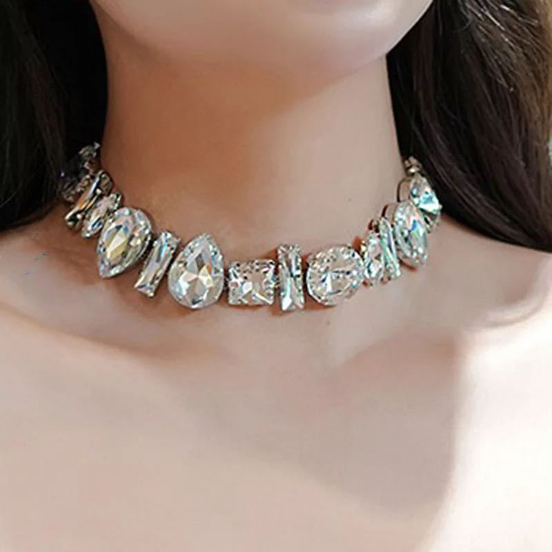 Designer's Small Clear High Grade Water Diamond Chain Necklace with Cool Style Metal Thick Neckchain Personal_voghion.com