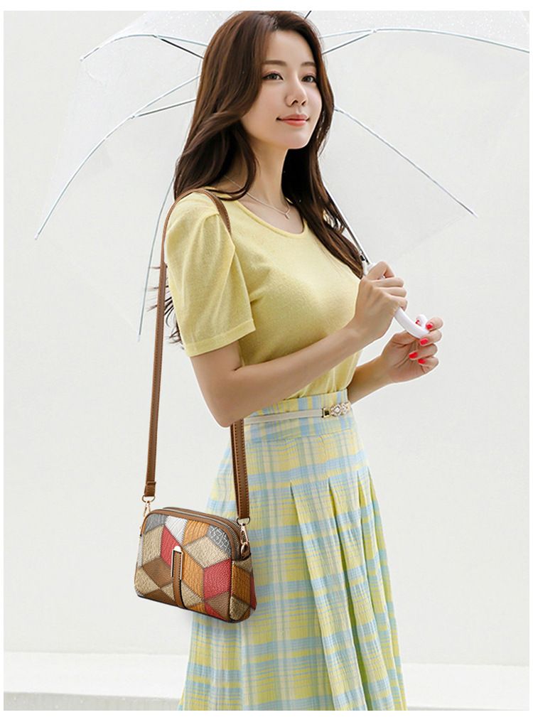 Geantă de telefon mobil crossbody cu un singur umăr, cu fermoar dublu, cu potrivire de culori, 2024, versatilă, stil național, tendință la modă_voghion.com