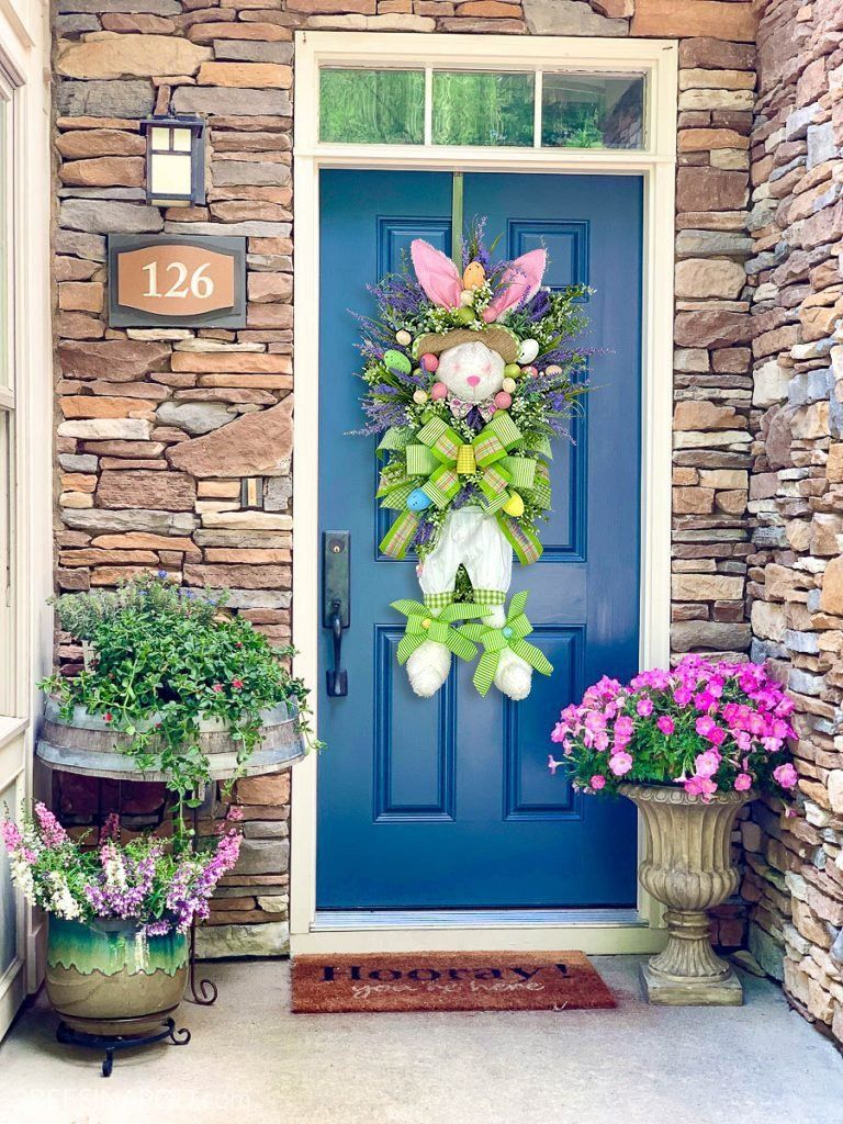Easter Rabbit Decorative Wreath Pendant Easter Cartoon Theme Simulated Plant Door Hanging Decoration_voghion.com