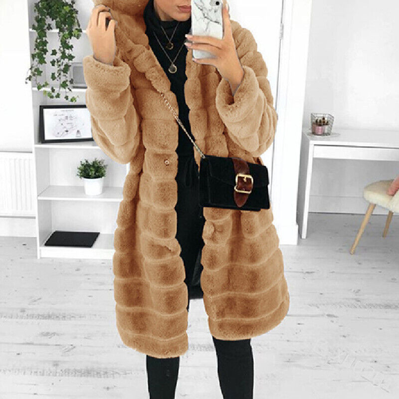 Women's clothing loose large size rabbit plush thickened hooded women's mink fur jacket_voghion.com