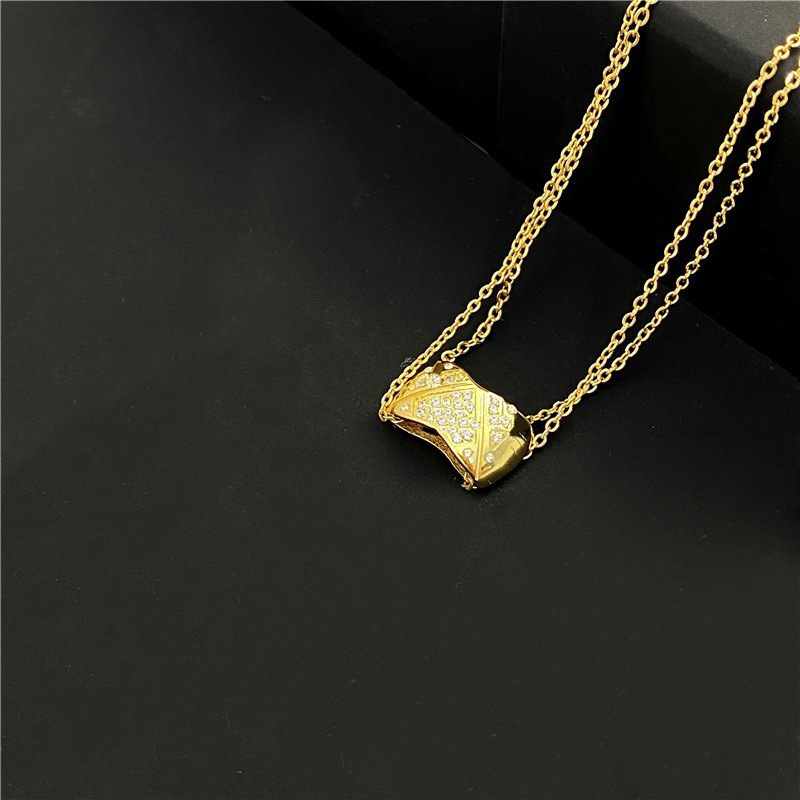 Designer Women's Classic Diamond Checker Double Layer Necklace Women's Style Diamond Checker Pattern Rose Gold Small Fragrance Collar Chain_voghion.com