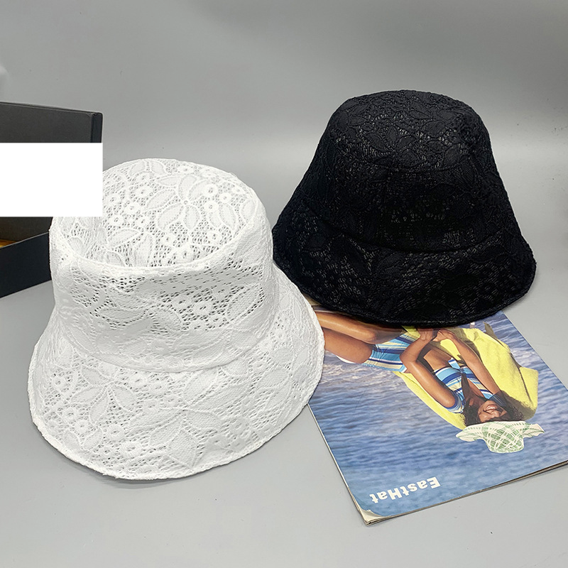 Wedding lace basin hat monochrome satin file wide shade dome summer spot fisherman hat_voghion.com