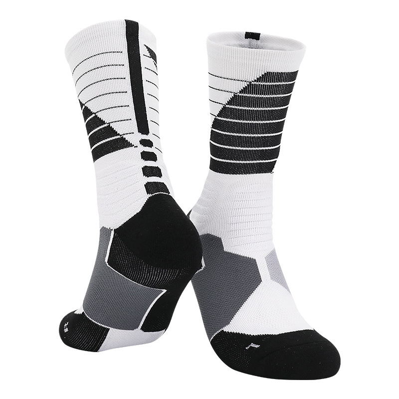 Praktesch Basketballsocken fir Erwuessener, rutschfest, schweessabsorbéierend Sportssocken fir Männer, Handduchsuel, High-Top Mëttelstuf, Elite Socken, Grousshandel_voghion.com