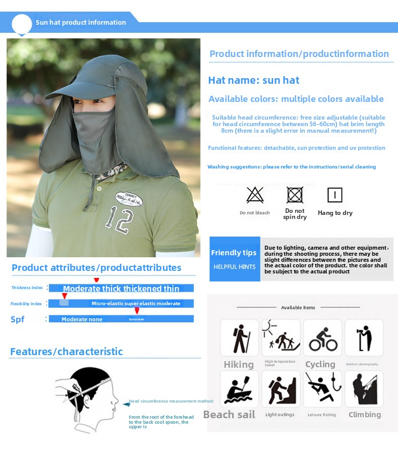 Unisex-Sonnenschutz-Baseballkappe mit Gesichts- und Nackenschutz – Atmungsaktives Mesh für Angeln und Outdoor-Aktivitäten_voghion.com