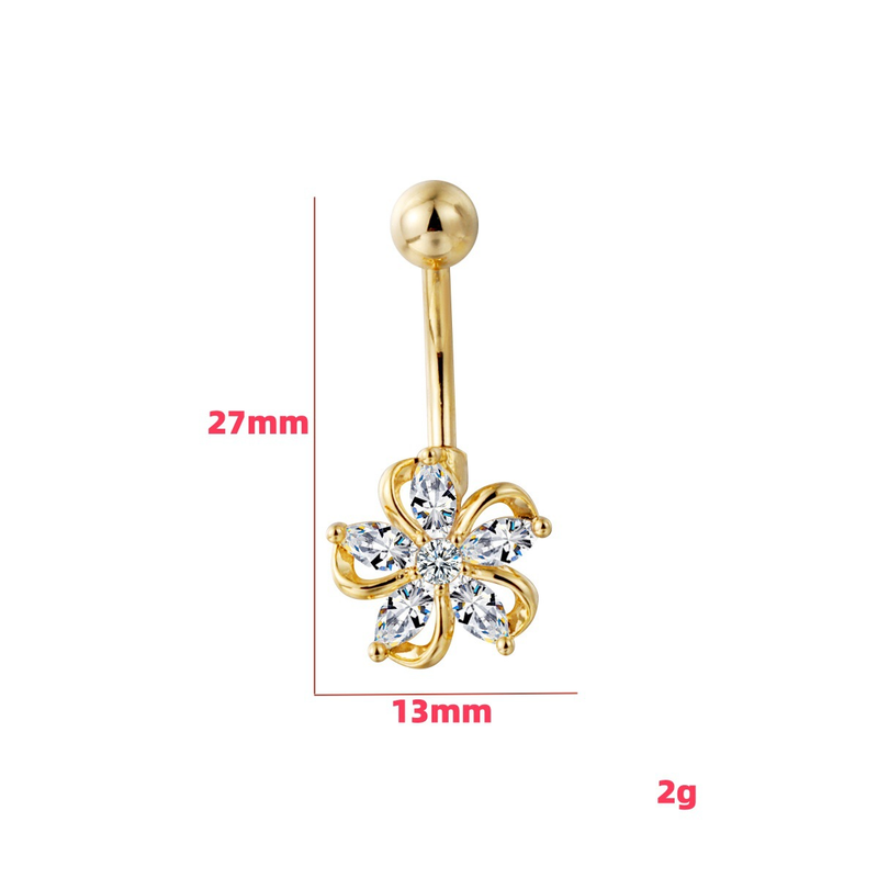 Piercing per ombelico a forma di fiore con zircone - Piercing leggero e lussuoso, piercing alla moda e sexy per le donne_voghion.com