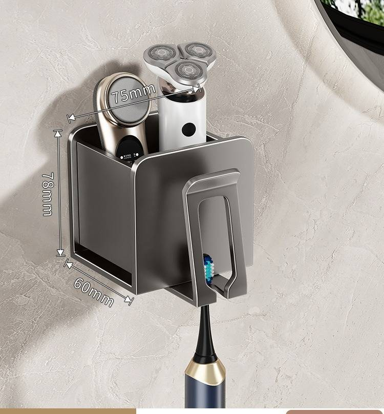 Gun Grey Wall-Mounted Toothbrush Holder With Detachable Toothpaste Squeezer & Matching Cups - Space-Saving Bathroom Organizer For Family Of 2/3/4_voghion.com