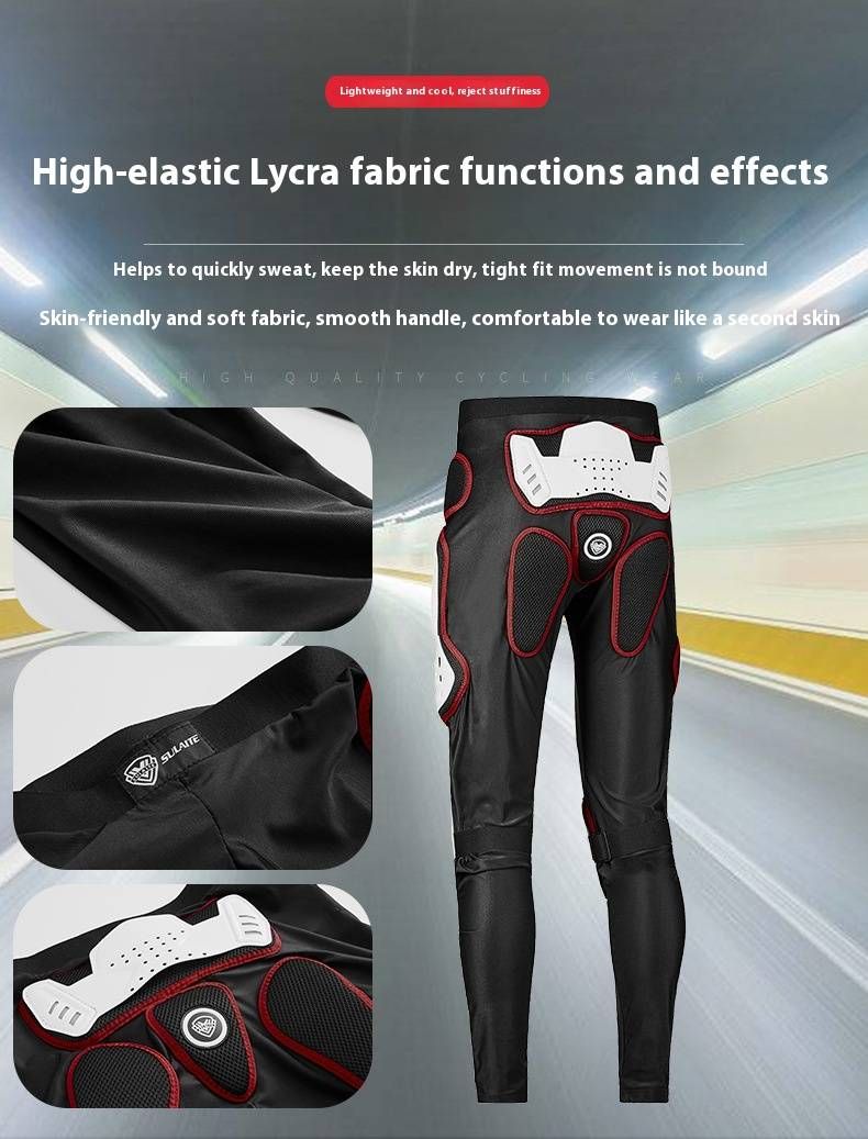 Pantaloni protettivi da moto per fuoristrada e sport estremi - Protezione ginocchia certificata CE - Piastre di protezione in PE resistenti - Nero/Rosso - Dalla S alla 4XL_voghion.com