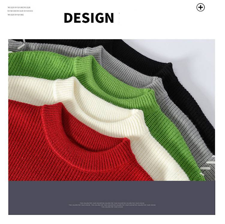 Pull col rond pour homme, tricot d'hiver épais et chaud, ample et décontracté, couleur unie, col roulé_voghion.com