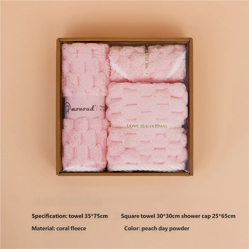 Coral Velvet Towel Gift Box Set Of Three Pieces, Event Gift And Souvenir_voghion.com