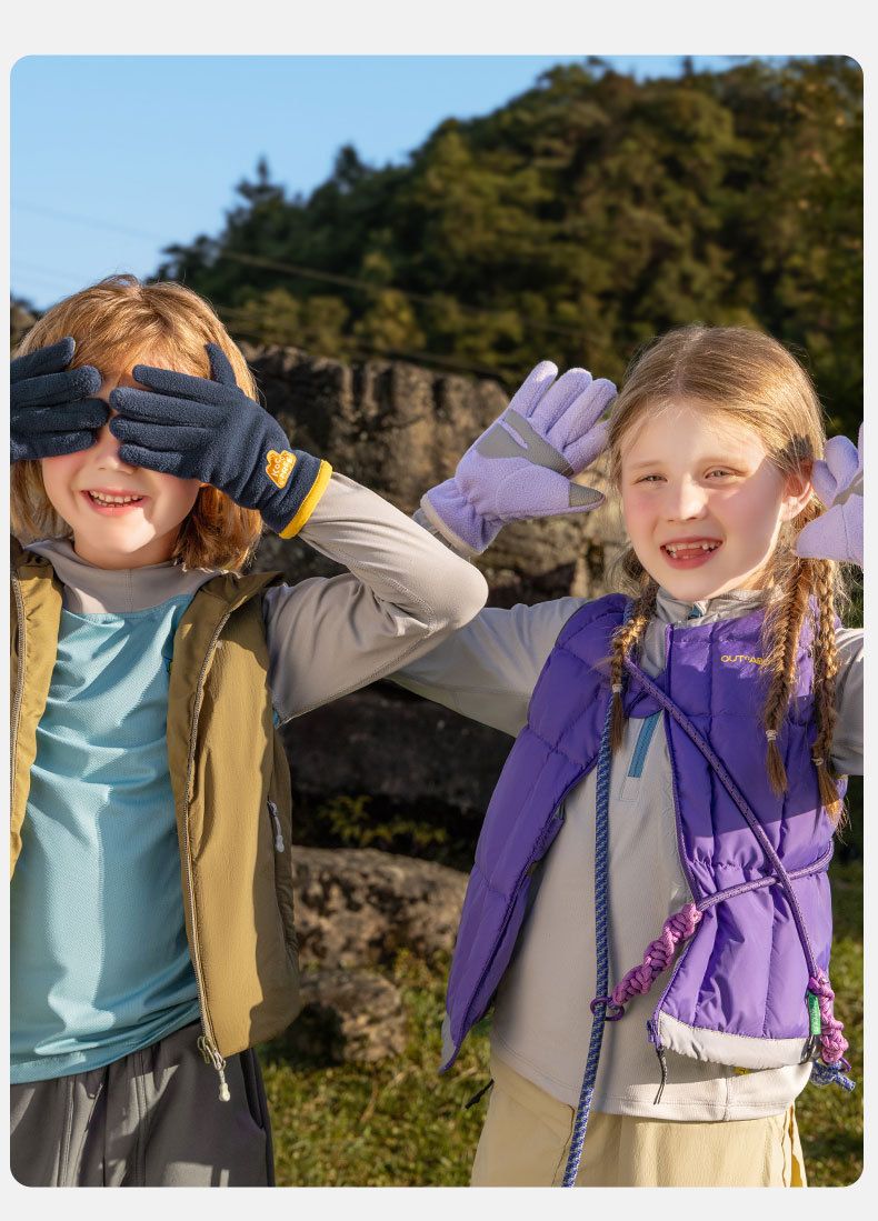 Kids’ Fleece Gloves – Winter Touchscreen Mittens For Boys & Girls (Ages 4-8), Anti-Static Thermal Gripper Gloves (Purple/Starry Blue/Misty Beige)_voghion.com