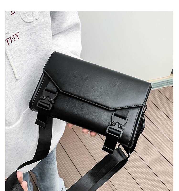 Borsa a tracolla unisex – Borsa per telefono minimalista con patta e chiusura a scatto | Borsa a tracolla in PU impermeabile per gli spostamenti quotidiani (nero/marrone chiaro)_voghion.com