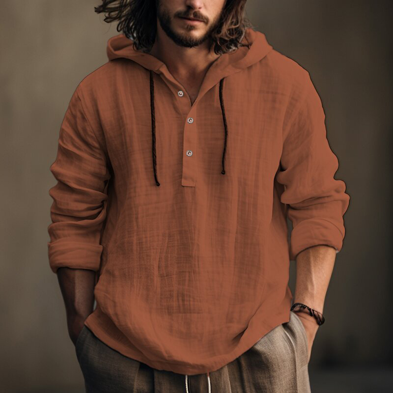 Felpa con cappuccio da uomo in cotone e lino, primavera e autunno, a maniche lunghe, casual, abbigliamento quotidiano_voghion.com