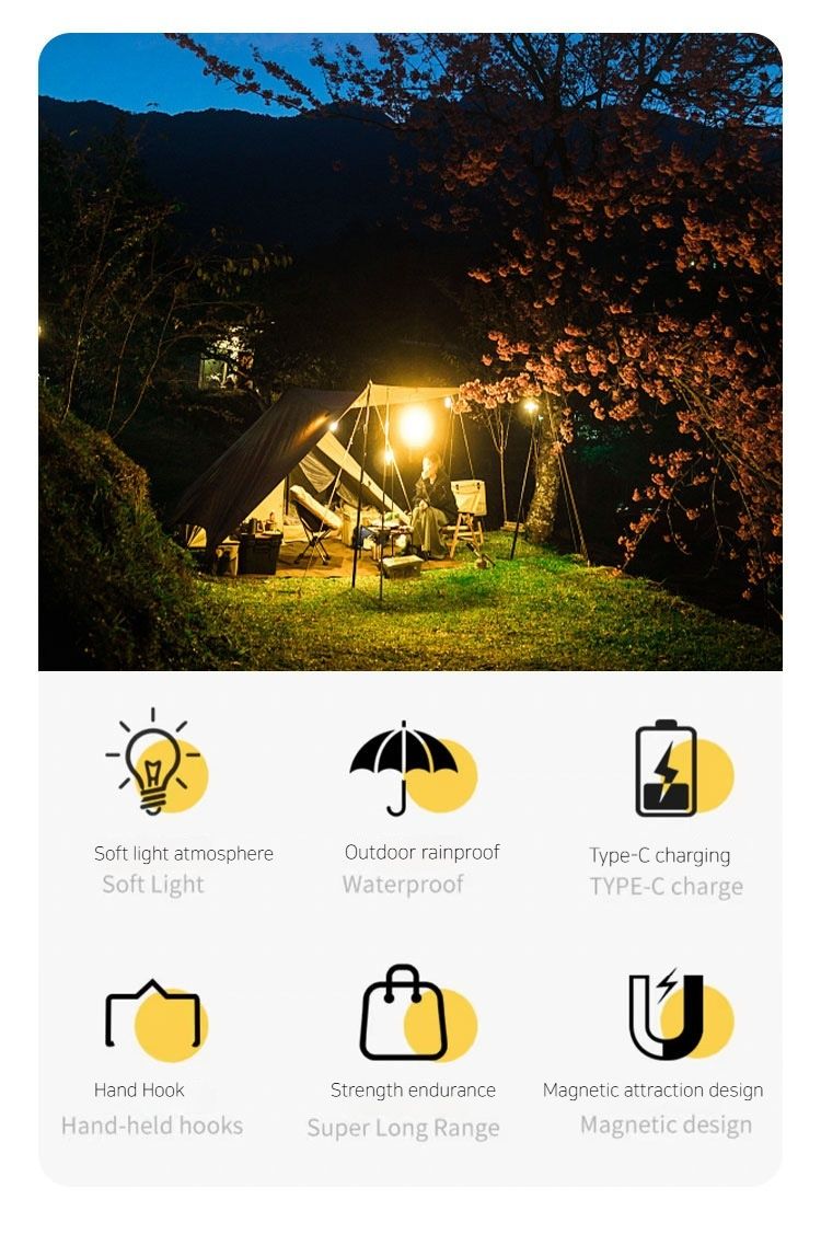 Holofote de acampamento externo três em um, à prova de chuva e lâmpada de iluminação de adsorção magnética suspensa, lâmpada de carregamento_voghion.com