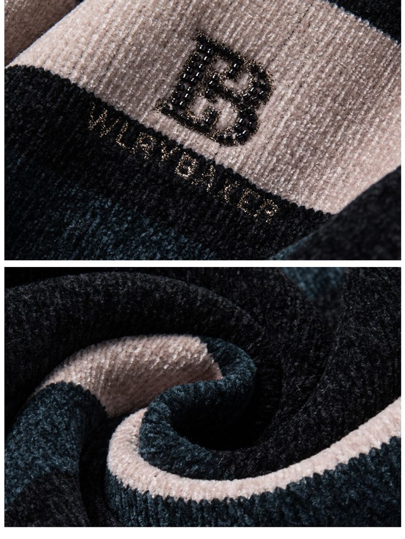 Pull en chenille épais et pelucheux pour hommes, coréen, décontracté, col rond, ample, rayé, tricot, chemise inférieure, hiver_voghion.com