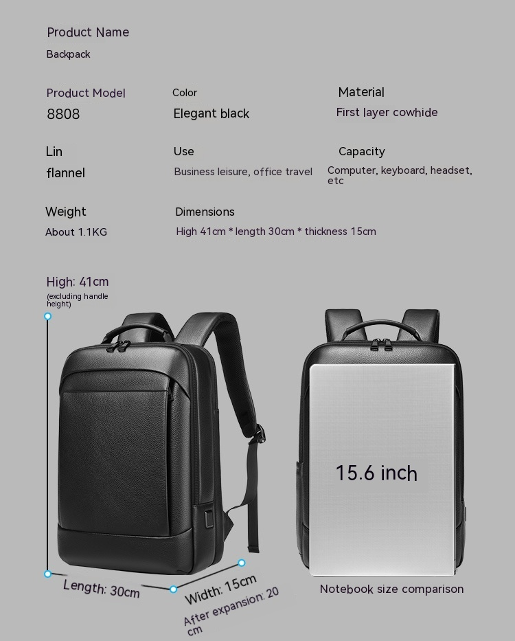 Nueva mochila de negocios de cuero genuino para hombres, mochila de gran capacidad, mochila de piel de vaca para ordenador_voghion.com