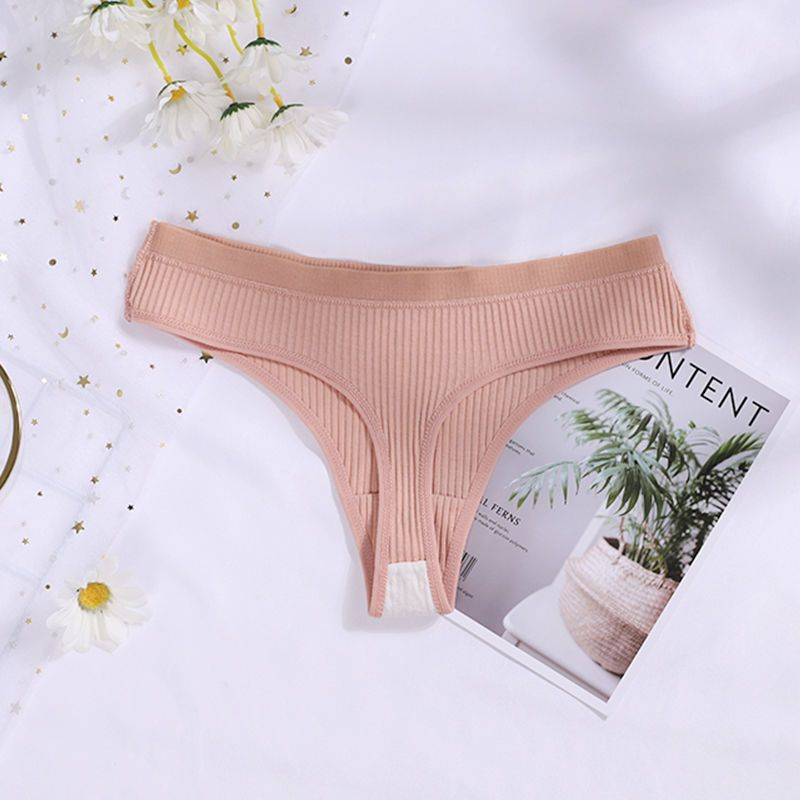 Katoenen G-string Slipje Dames Sexy Naadloze Geribbelde T-vormige Onderbroek Dames String Effen Kleur Lage Taille Bikini_voghion.com