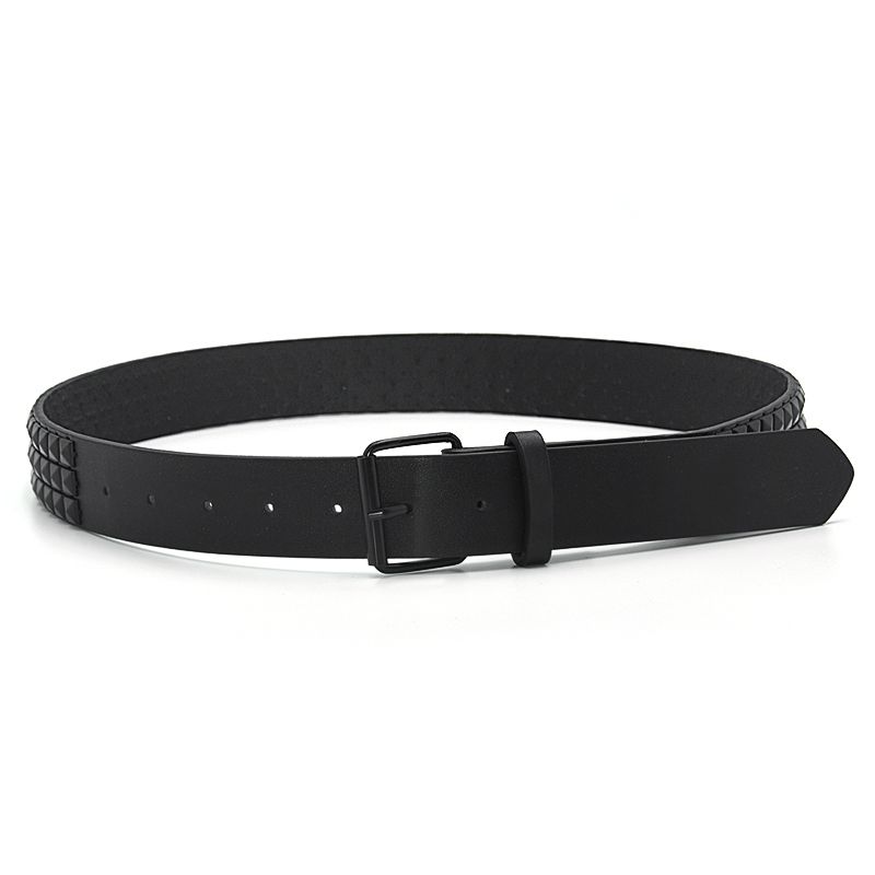 HOT Male's Female's Belt PU Black Siery Square Needle Buckle Metal Rivet New Fashionable Practical Men's and Women's Belts_voghion.com