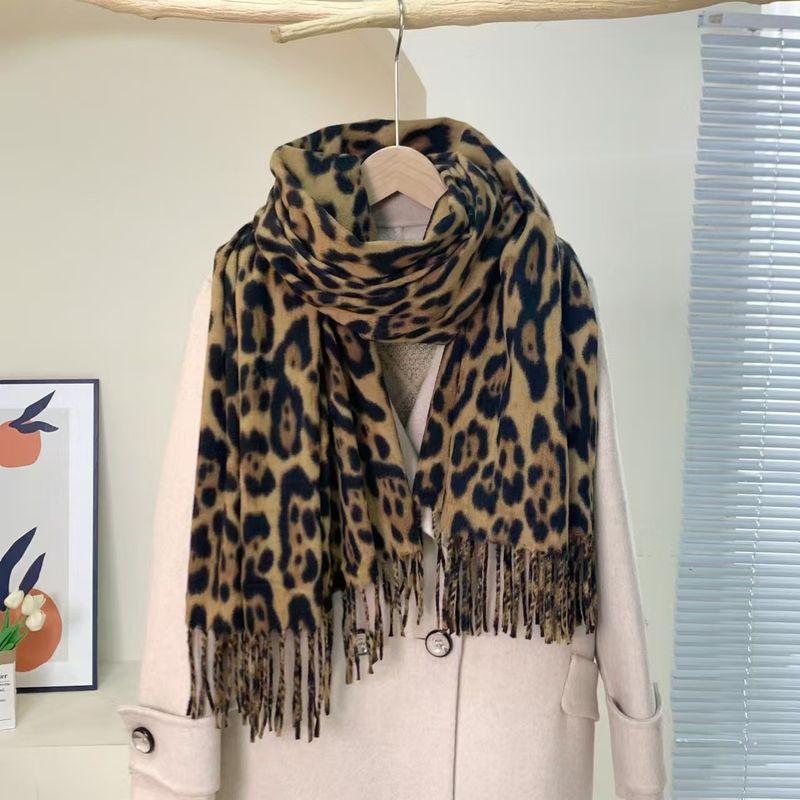 Design de nișă mică, toamnă și iarnă, imprimeu leopard nou pentru femei, modă versatilă, cașmir, high-end_voghion.com