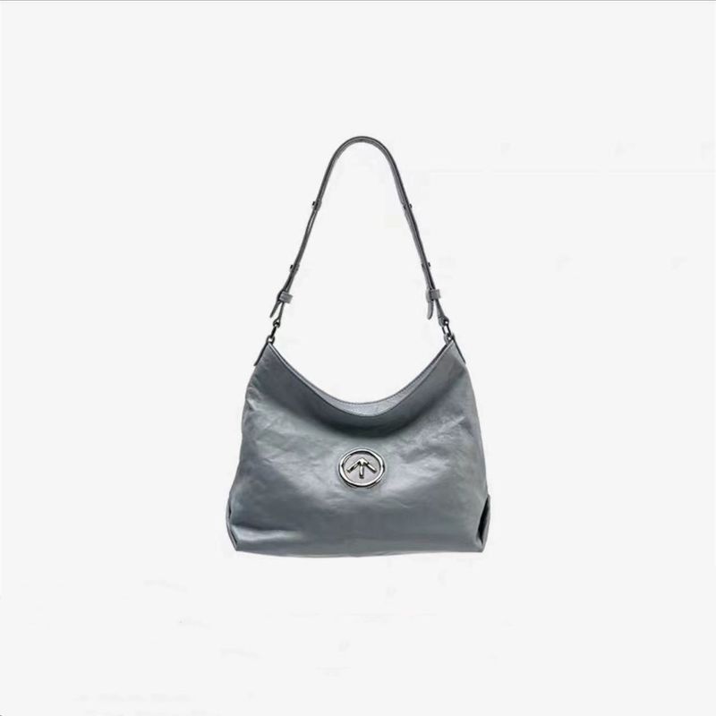 GROTTO Genderless Black Stone Hobo Series Plissierte Handtasche Schulter Crossbody Unterarmtasche Weiche Ledertasche_voghion.com