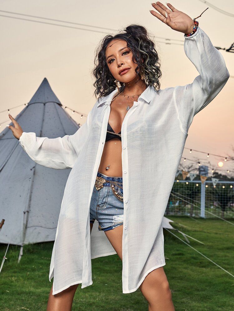 Cross-Border New Bamboo Cotton Long Sleeve Shirt-Style Beach Cover-Up Vacation Sun Protection Shirt Bikini Swimsuit_voghion.com