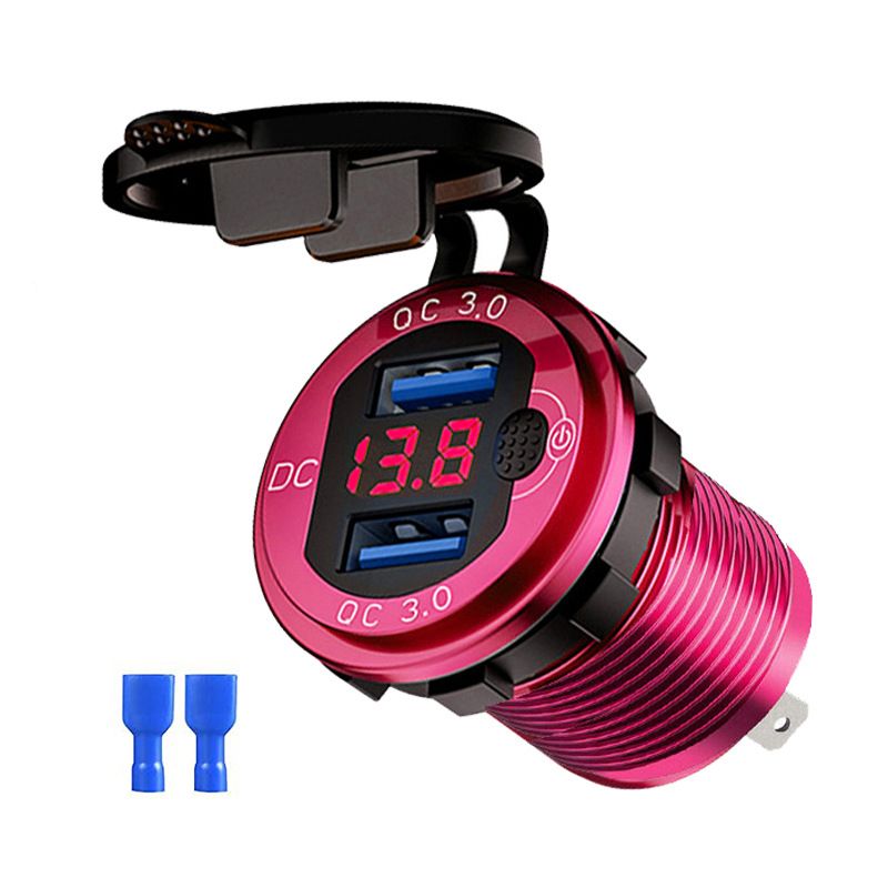 Carregador de carro modificado para motocicleta RV com porta USB de carregamento rápido inteligente QC3.0 de metal mais vendido_voghion.com
