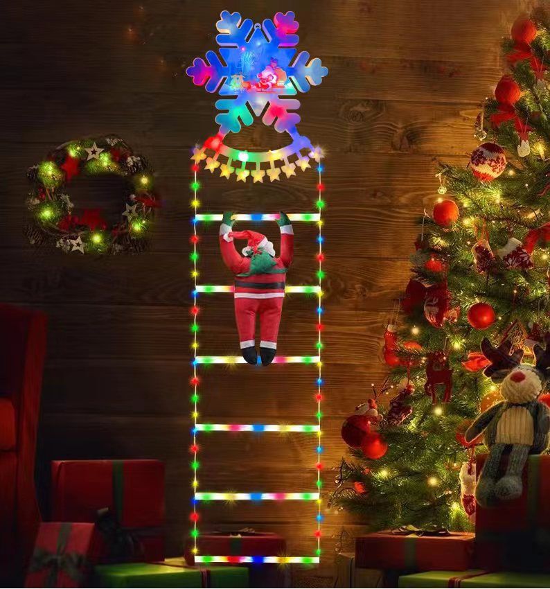 Decorazione da parete a LED con albero di Natale e scala di Babbo Natale, luci colorate per esterni_voghion.com