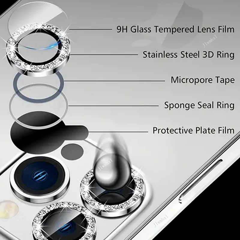 Kameraobjektivschutz für iPhone 11 12 13 14 15 16 Pro Max 12 13 Mini 14 15 16 plus Diamantmetall-Schutzglas_voghion.com