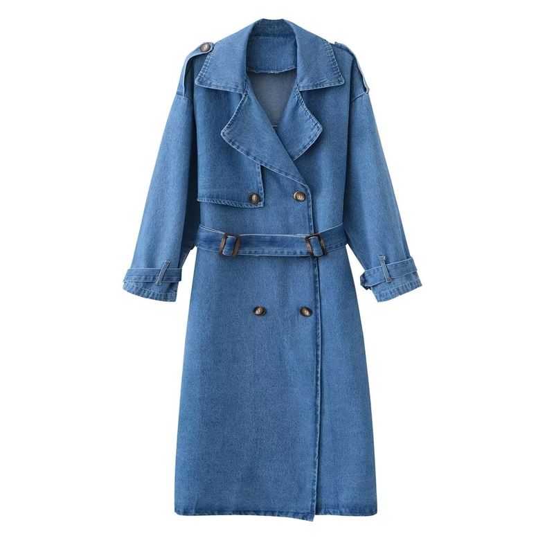 Frauen 2024 frühjahr Neue Mode cowboy Trenchcoat Vintage Langarm Taschen Weibliche Oberbekleidung Chic Mantel_voghion.com