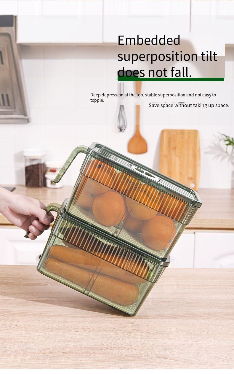Fresh-Keeping Storage Kitchen Refrigerator Timer Fruit Bento Vegetable Organizer Refrigerated Frozen Sealed Draining Box_voghion.com