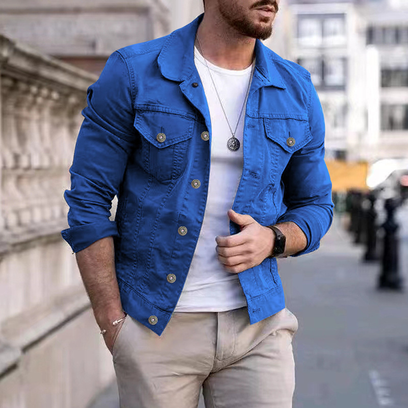 2024 Men's Spring and Autumn Casual Slim Fit Denim with Multi Pocket Button Smooth Plate Workwear Jacket_voghion.com