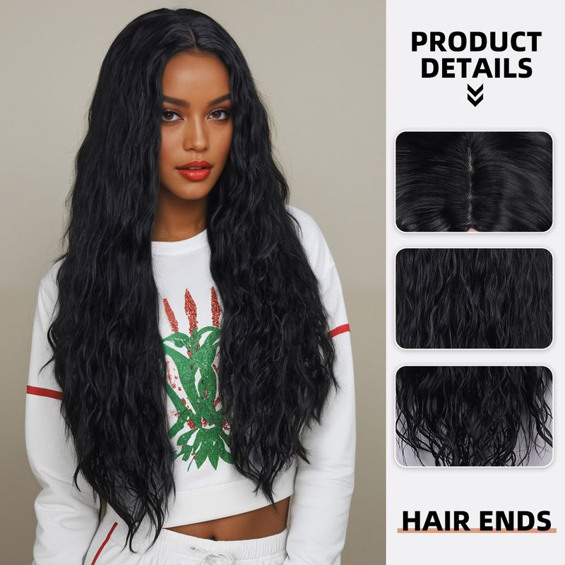 Hair Extensions Wigs Long Curly Hair Middle Split Corn Perm Black Curly Hair Support On Behalf Of The Hair_voghion.com