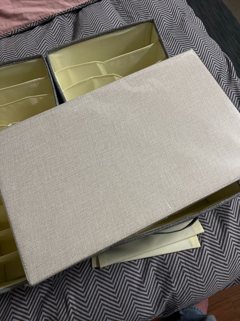 Fabric Storage Bins With Lids - Set Of 3 Decorative Closet Organizers For Clothes Foldable Shelf Baskets Beige_voghion.com