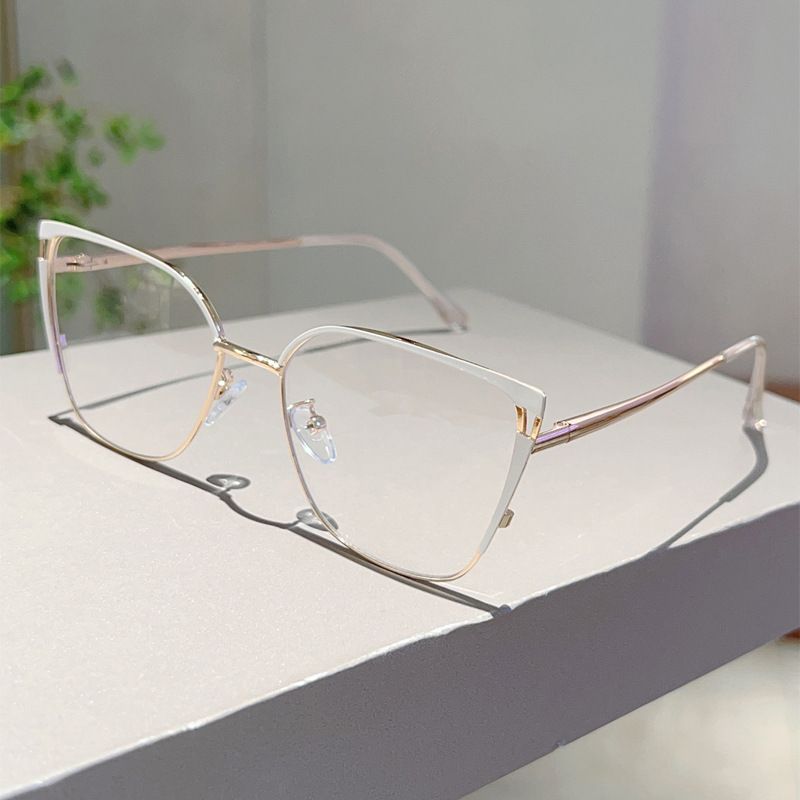 Wind Cat Eye Contrasting Metal Spring Leg Anti Blue Glasses, Internet Celebrity Same Style Plain Color High Sense Flat_voghion.com