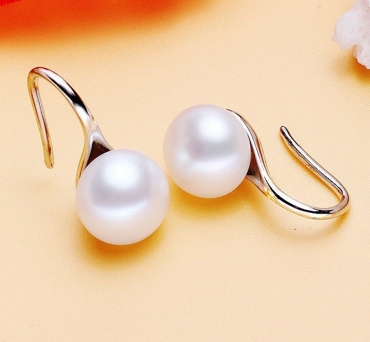 Orecchini pendenti con gancio in argento sterling 925 da 9 mm, perle d'acqua dolce autentiche, confezione regalo PE2_voghion.com