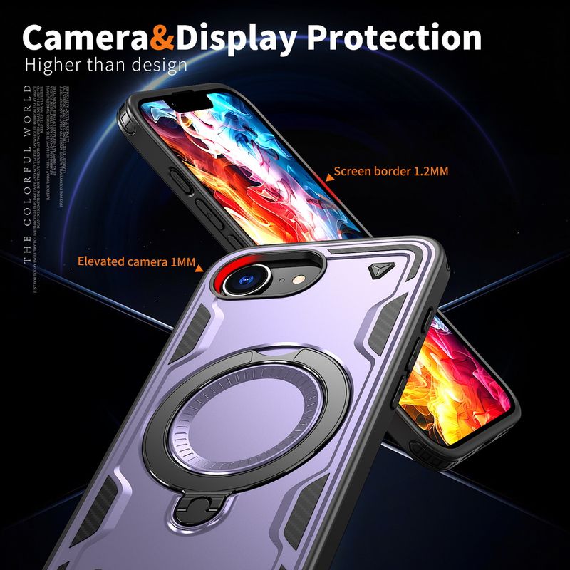 Custodia per telefono con carica wireless e magnete ad anello in metallo per iPhone 16E, 16 Max, 15, 14 + 13 Pro, 12, 11._voghion.com