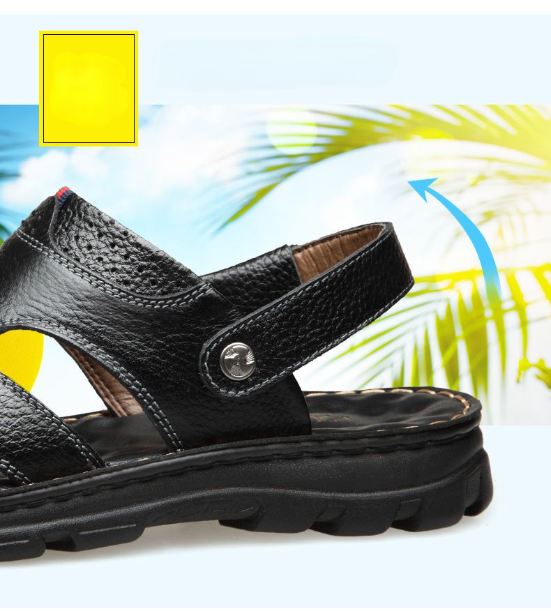Letní sandály z pravé kůže protiskluzové pantofle Outdoor Silná podrážka Plážová obuv Pohodlí Měkké Pánské Alias_voghion.com