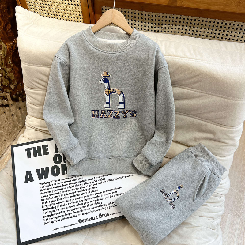 Jungen großer H-Hund verdickter warmer Pullover Jogginghose Anzug Mädchen mittlere und große Kinder gepolstertes Langarm-T-Shirt lang_voghion.com