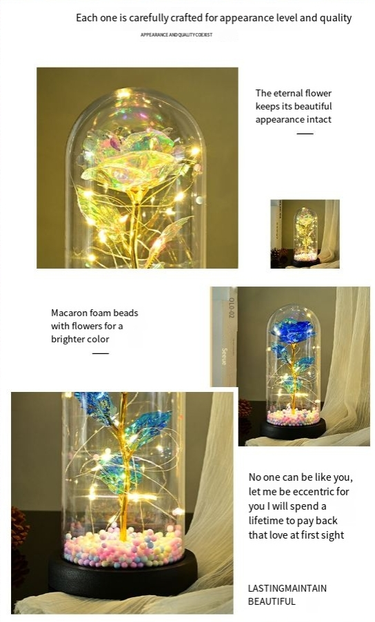 Valentine's Day gift glass cover with light gold foil bouquet for girlfriend birthday gift eternal flower glass cover_voghion.com