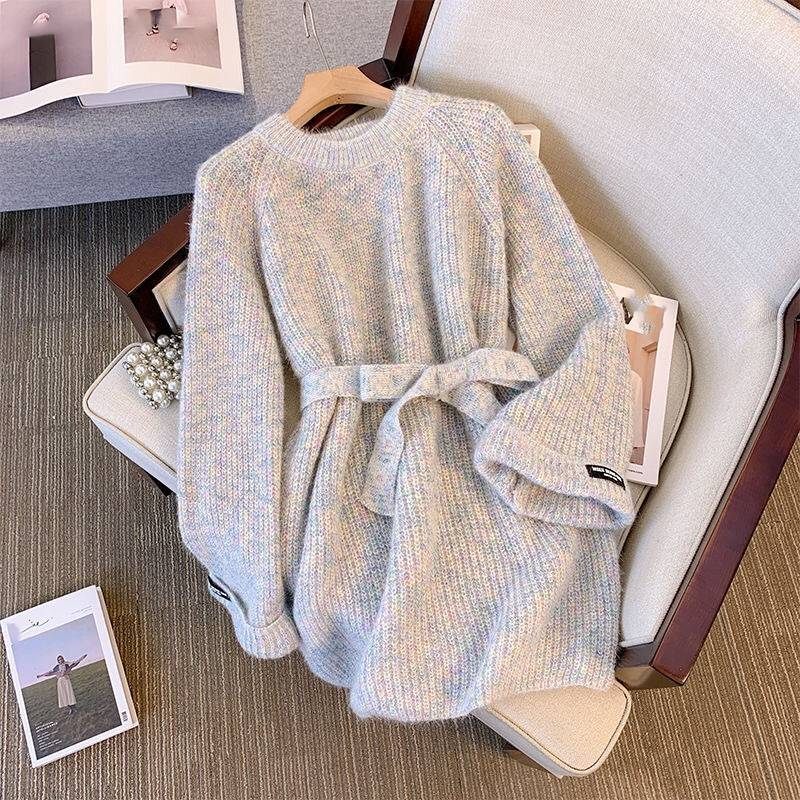Women's Clothing mid length waist knitted sweater large size fat mm loose slim chic mid length top_voghion.com