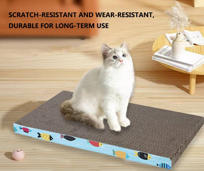 Cat Scratcher, High-Density Corrugated Paper, Eco-Friendly Material, Scratch-Resistant, Front and Back Tropical Fish Applique_voghion.com