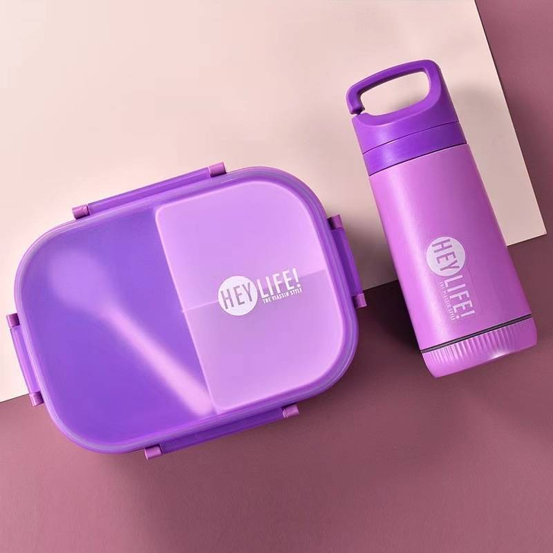 Unisex compartment sealed lunch box with kettle set student lunch box set plastic lunch box with water cup_voghion.com
