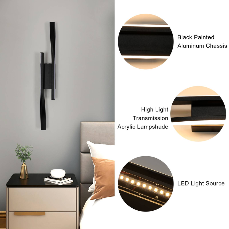 GOECO LED Wandleuchte Modernes Design, Schwarz, 42x6x5,5 cm, Warmes Licht 16W, Ideal Für Innenräume_voghion.com