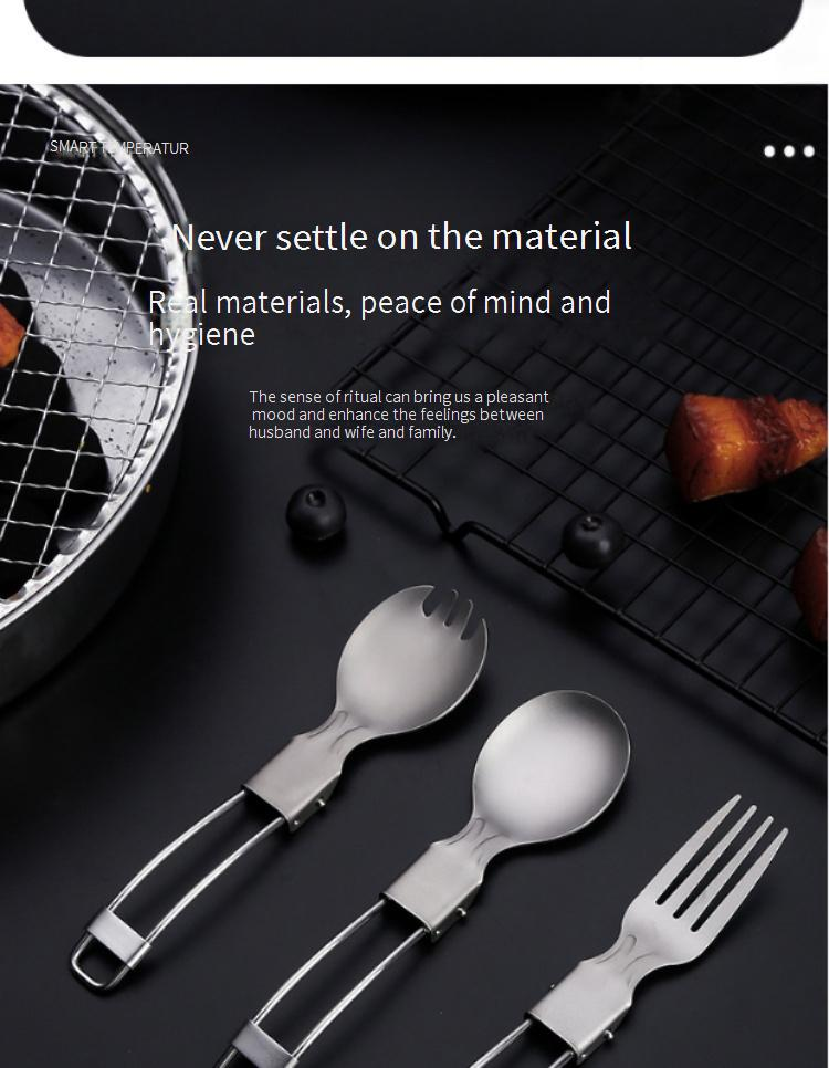 Easter‘s Day Dinnerware Pure Titanium Folding Spoon Outdoor Camping Household Salad Fork Titanium Alloy Fork Picnic Folding Tableware Three Piece Set_voghion.com