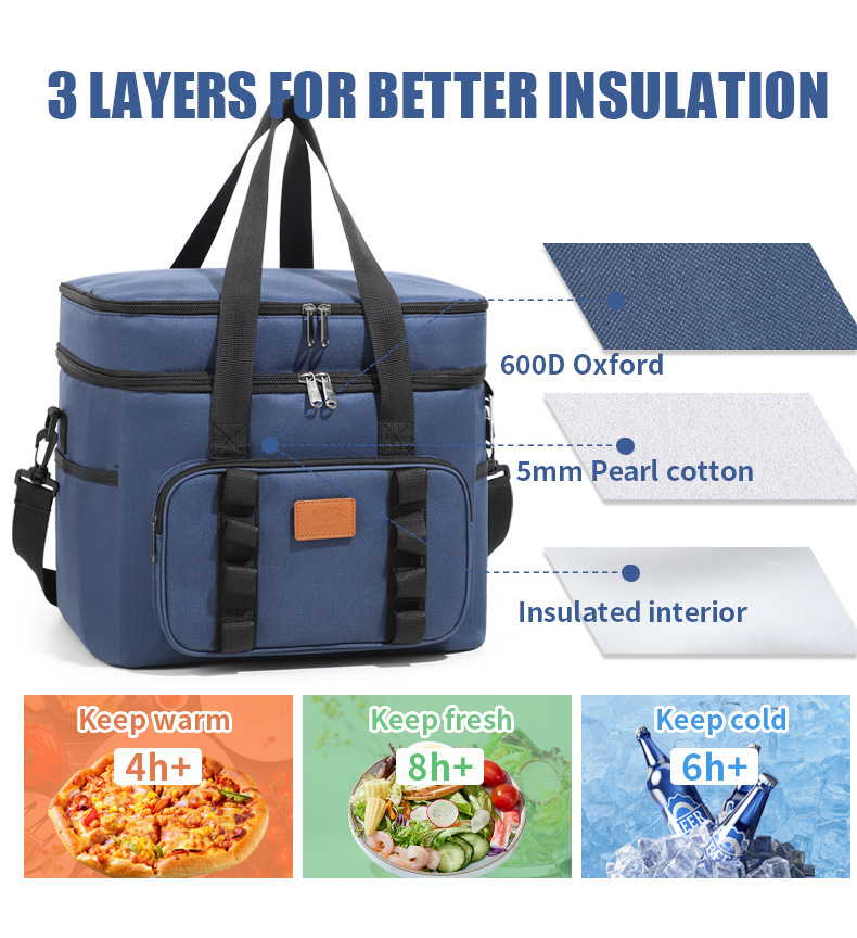 Lunchtasche mit extra großer Kapazität für den Außenbereich, Lunchtasche, Picknicktasche, tragbare Isoliertasche_voghion.com