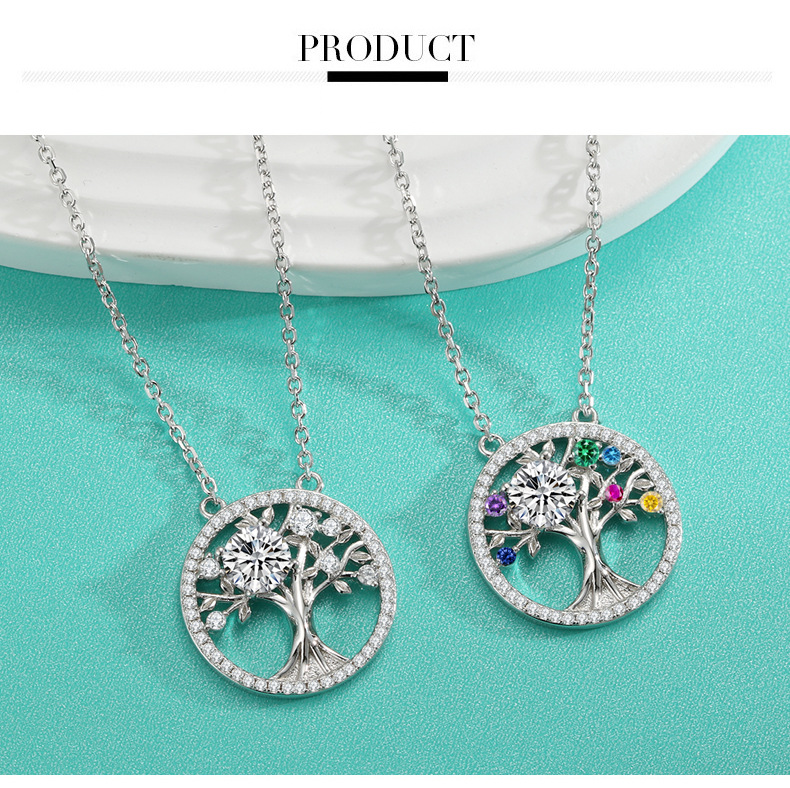 Collier créatif en argent sterling avec pendentif en moissanite et arbre de vie pour femme_voghion.com