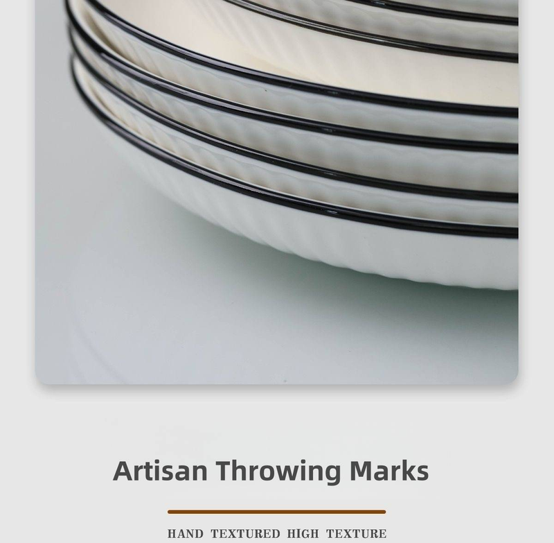 Premium Restaurant Quality 9 Or 10 Inch 23cm/25cm Ceramic Dinner Plate - American Ribbed, High-Fired, Scandinavian Style_voghion.com