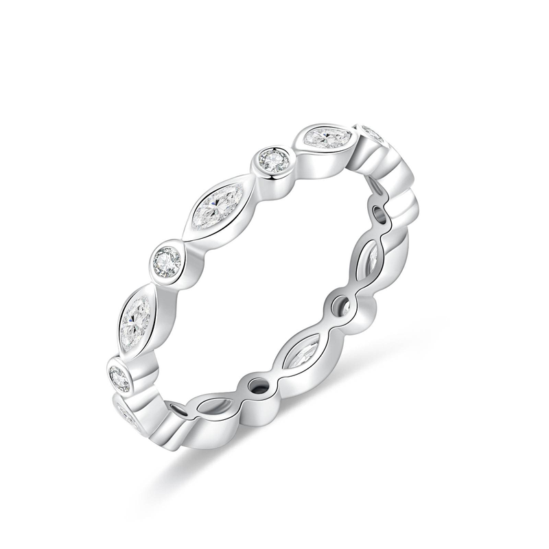 Anello da donna in argento sterling S925 con zirconi, mezza fascia dell'eternità, 7 pietre taglio principessa, design elegante e moderno per l'uso quotidiano._voghion.com
