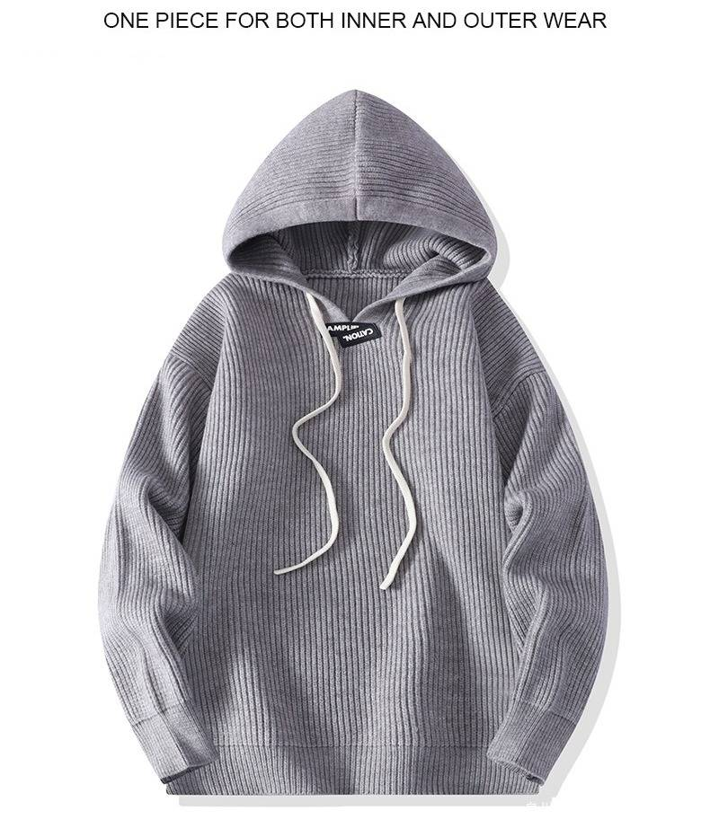 Herren Oversize Kapuzenpullover – Streetwear Pullover mit minimalistischem Print, leichtes Strickoberteil zum Layering (Creme/Grau/Schwarz/Rosenrot)_voghion.com