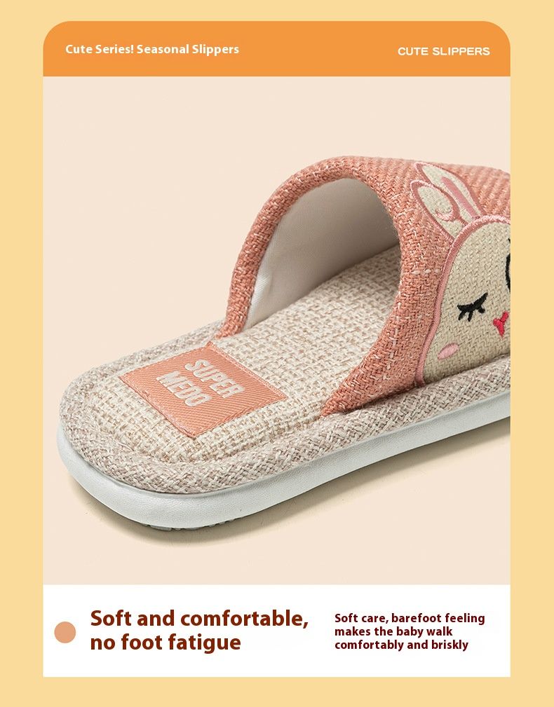 Pantofole per bambini in lino traspirante con disegni di cartoni animati - Suola in PVC morbido, pantofole unisex antiscivolo per bambini e ragazzi_voghion.com