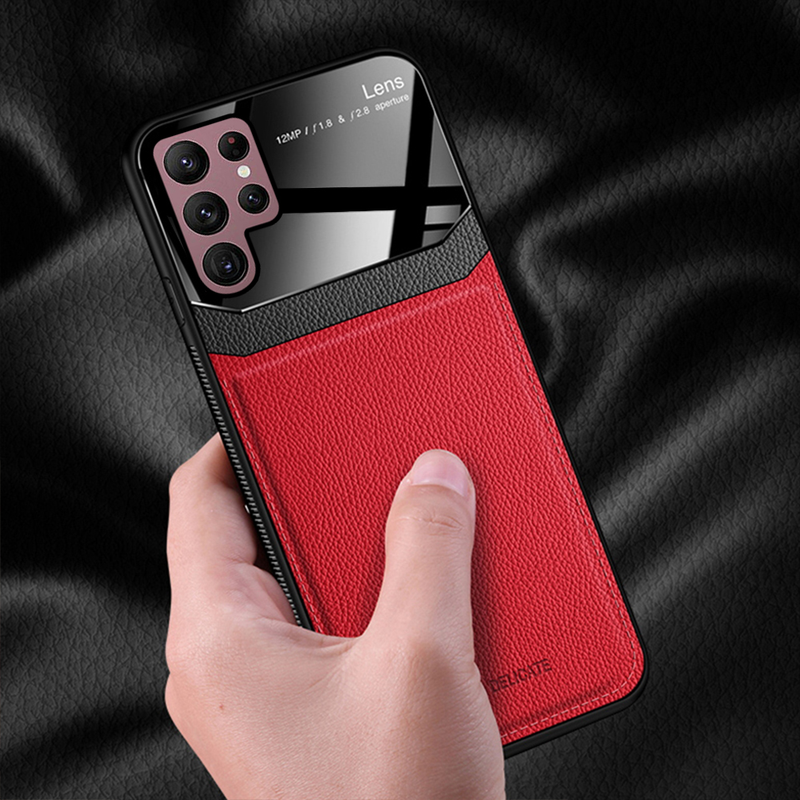 Leder Spiegelglas Handyhülle für Samsung Galaxy S22 Ultra 5G PU stoßfeste Handyhülle für_voghion.com